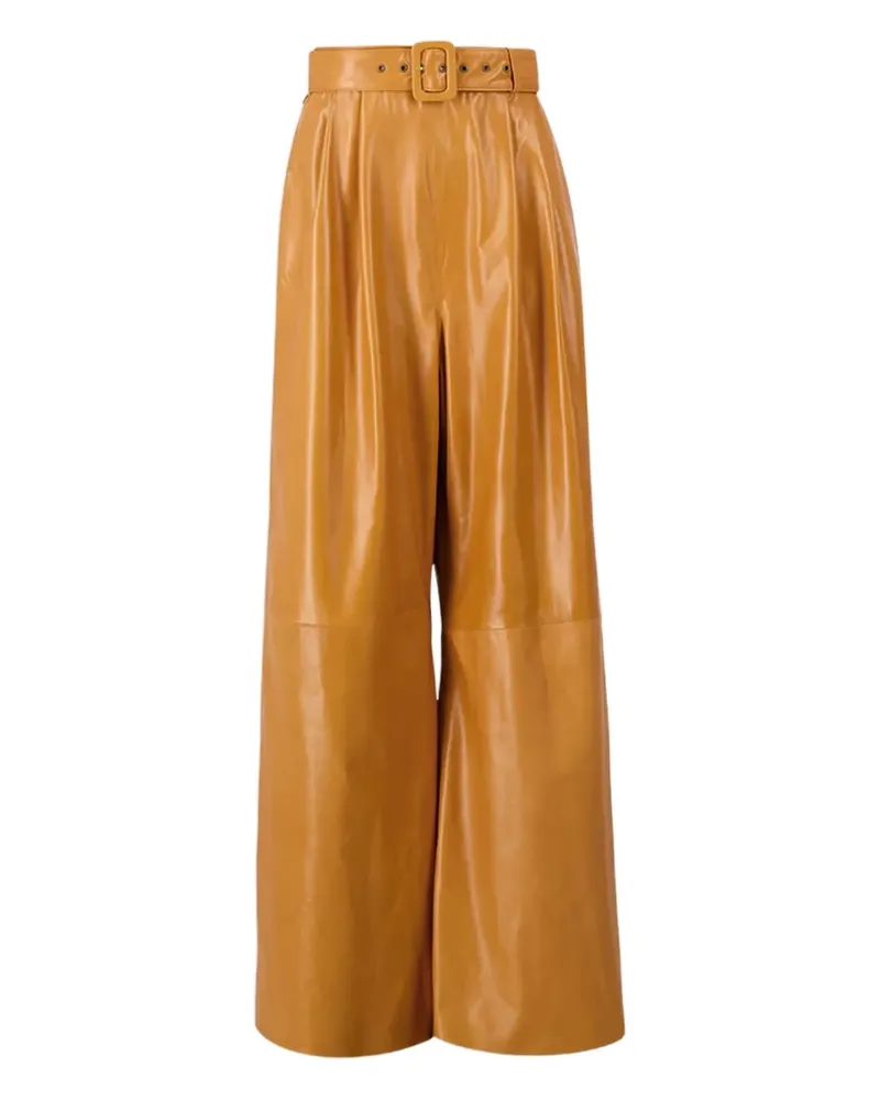 PAULA Leder-Palazzohose mit Gürtel - Braun Braun
