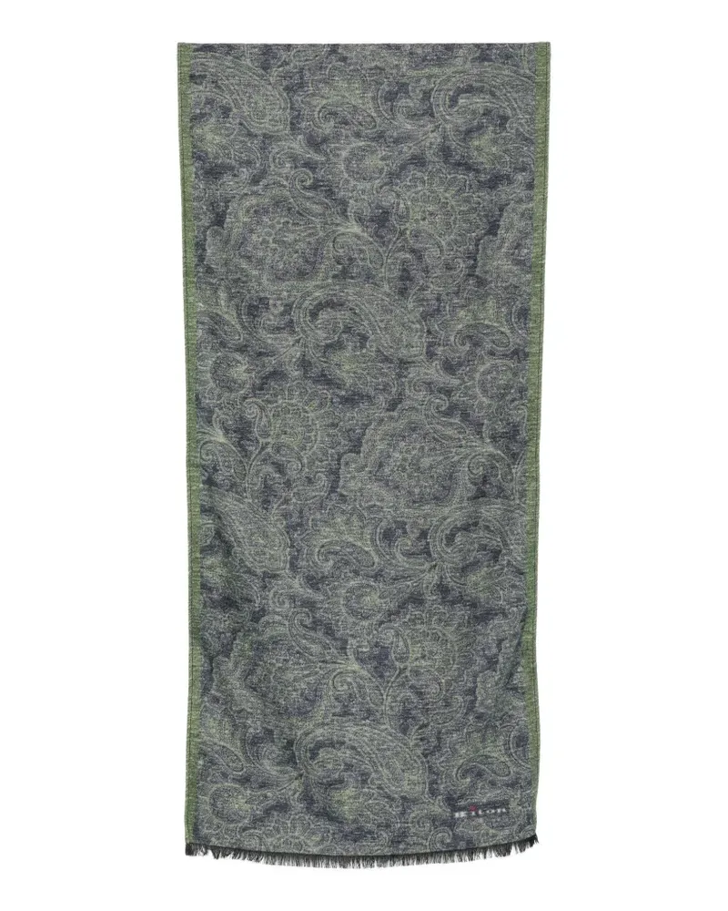 Kiton Ausgefranster Schal mit Paisley-Print - Blau Blau