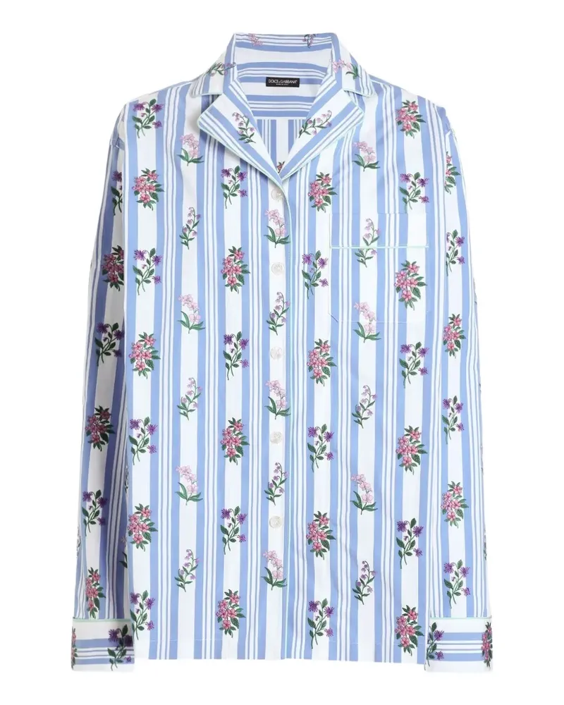 Dolce & Gabbana Popeline-Hemd mit Blumenstickerei - Blau Blau