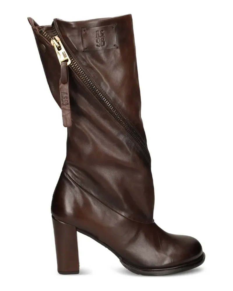 A.S.98 Larkin Stiefel mit Absatz und Reißverschlussdetail - Braun Braun
