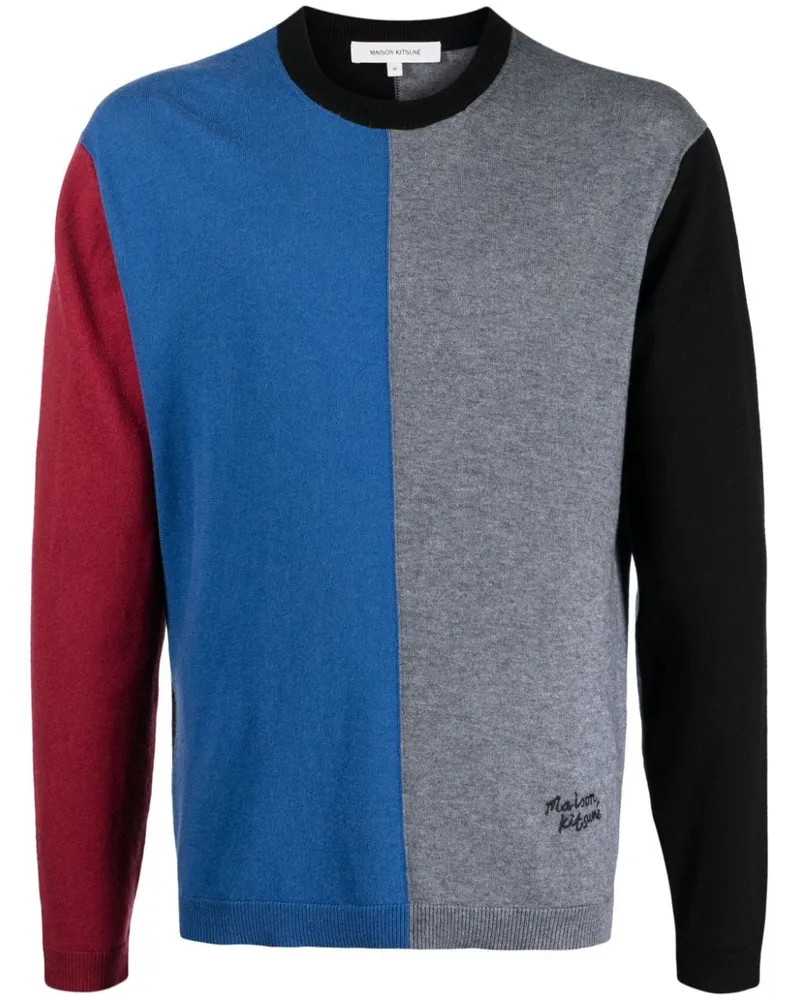Kitsuné Pullover in Colour-Block-Optik - Blau Blau