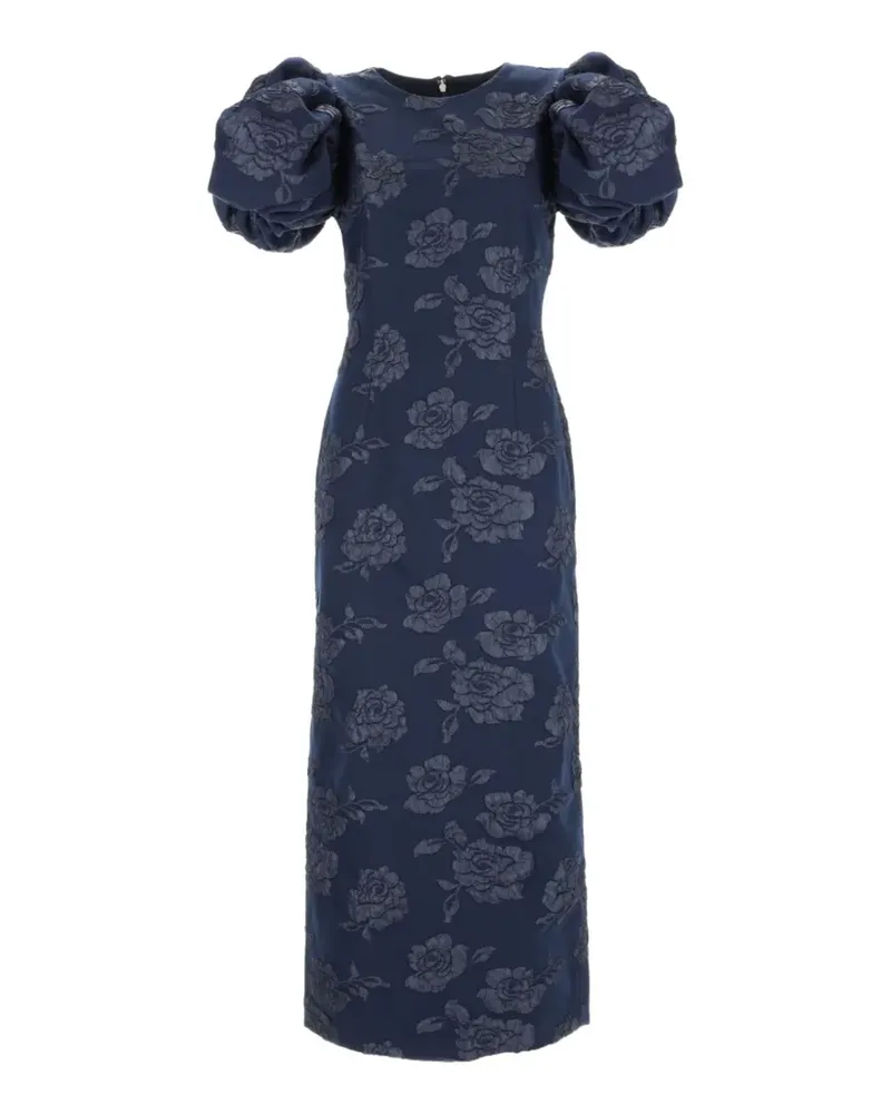 ROTATE Birger Christensen jacquard midi puff dress dark blue - Blau Blau