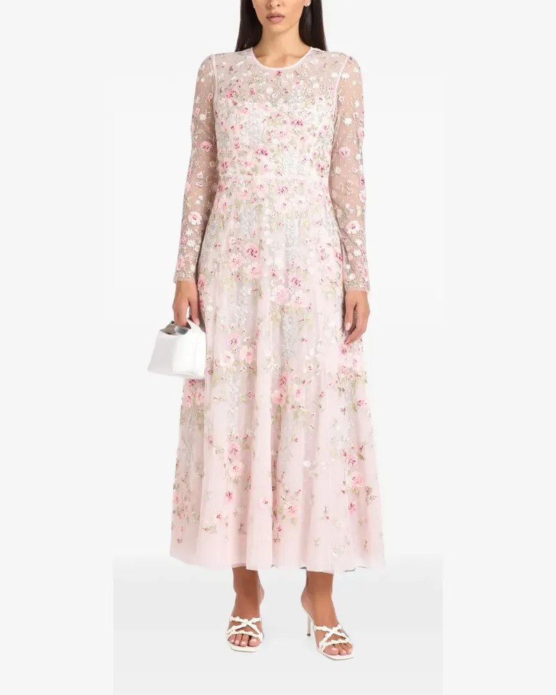 Needle & Thread Garden Rose Midikleid mit Blumenstickerei - Rosa Rosa