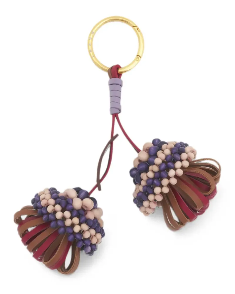 Marni brown and red leather keyring with wooden bead detail - Violett Violett