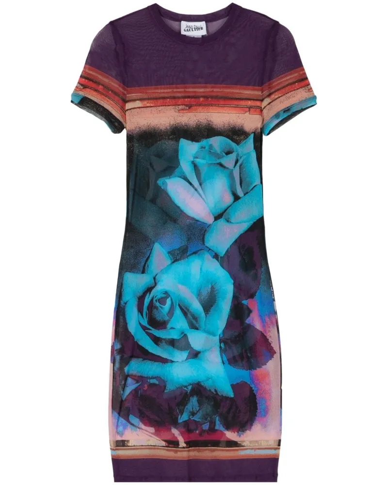 Jean Paul Gaultier Roses Minikleid aus Mesh - Blau Blau