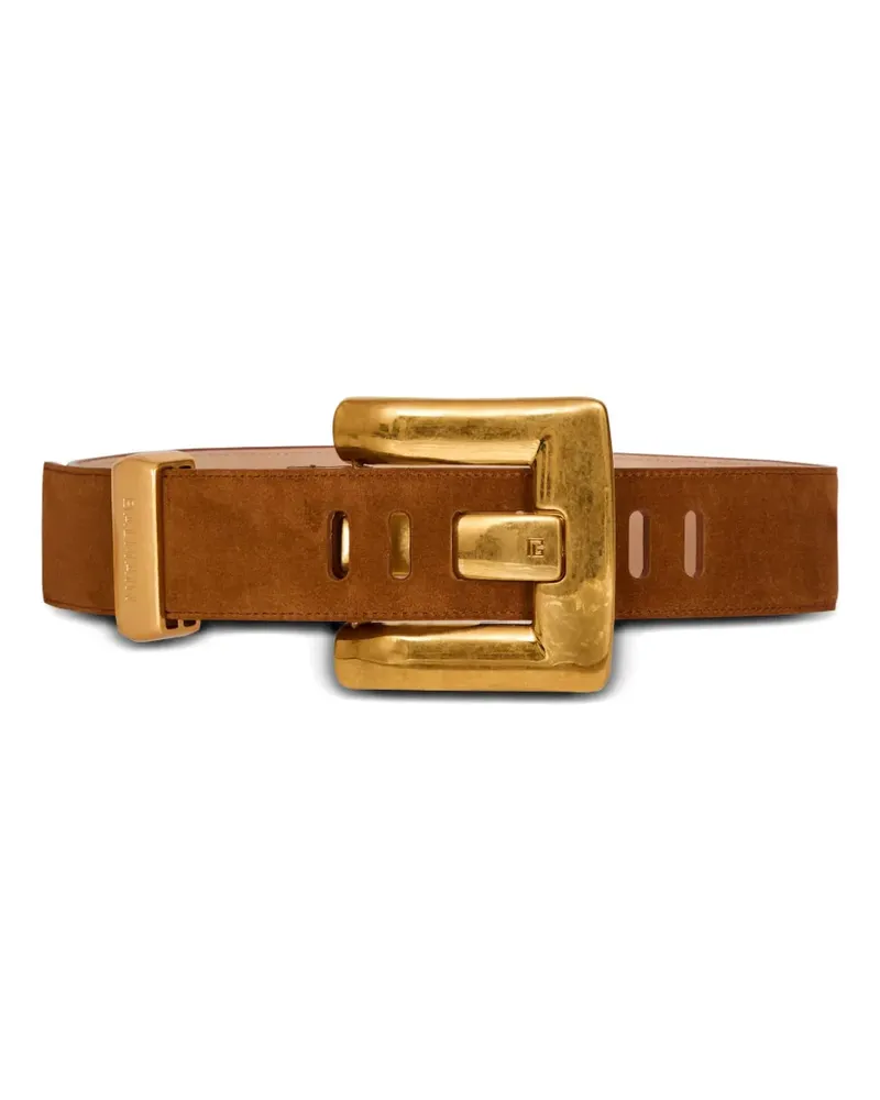 Balmain Anthem Gürtel aus Kalbswildleder - Braun Braun