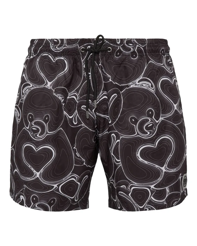 Philipp Plein Badeshorts mit Teddy-Print - Schwarz Schwarz