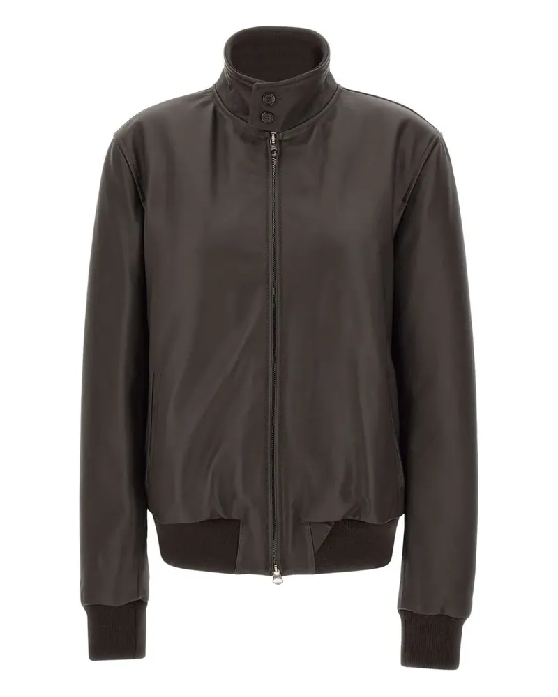 Stewart ribbed-trim leather jacket - Braun Braun