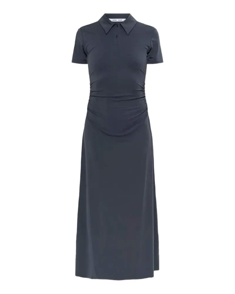 Samsøe & Samsøe Sasun ruched polo-collar maxi dress - Blau Blau
