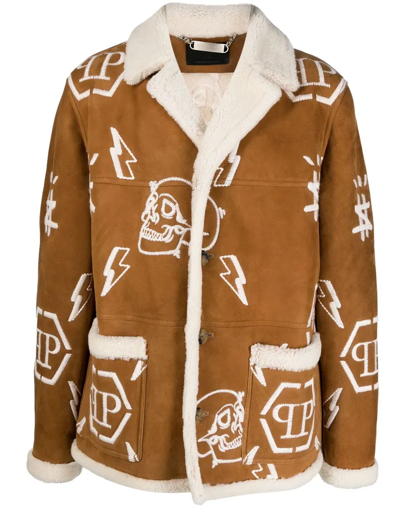 Philipp Plein Bestickter Mantel aus Wildleder - Braun Braun