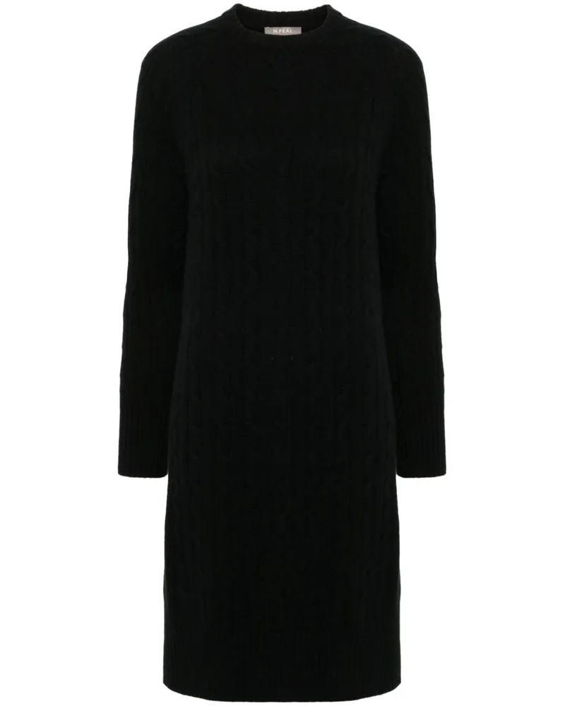 N.Peal Bella Kleid mit Zopfmuster - Schwarz Schwarz
