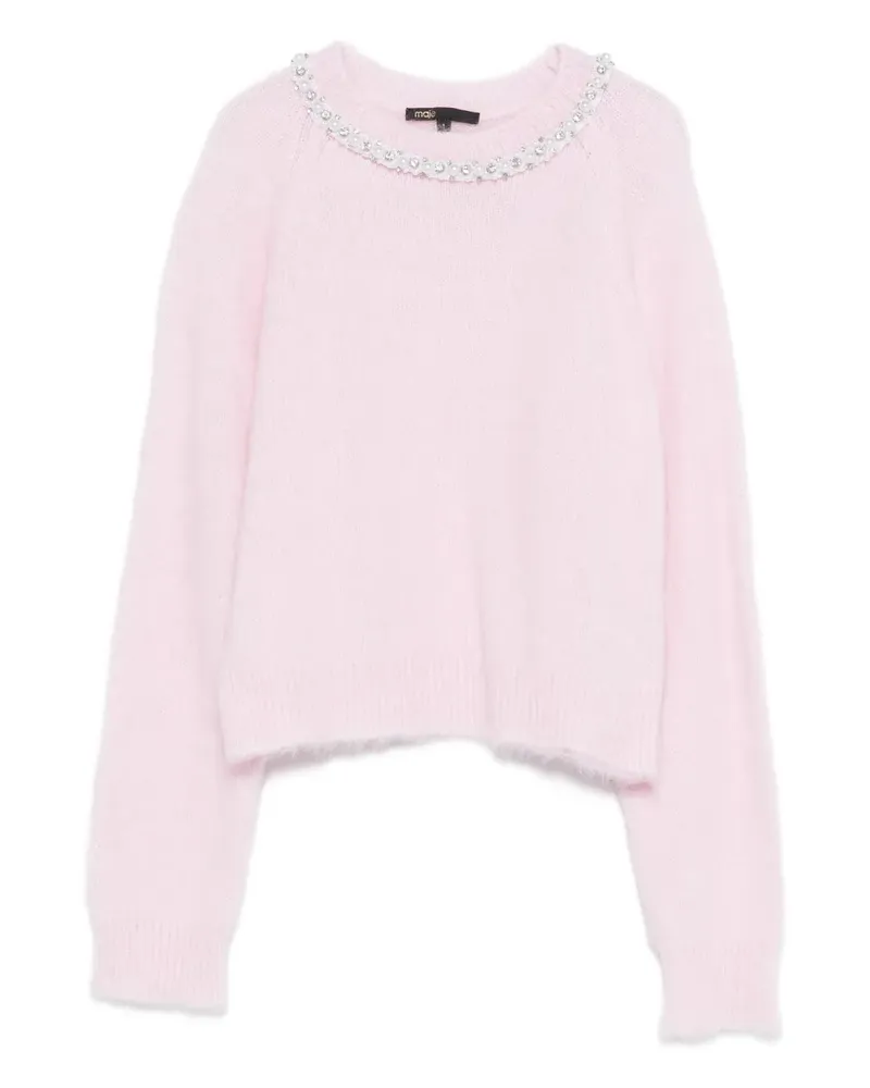 Maje Rundhals-Pullover mit perlenverziertem Kragen - Rosa Rosa