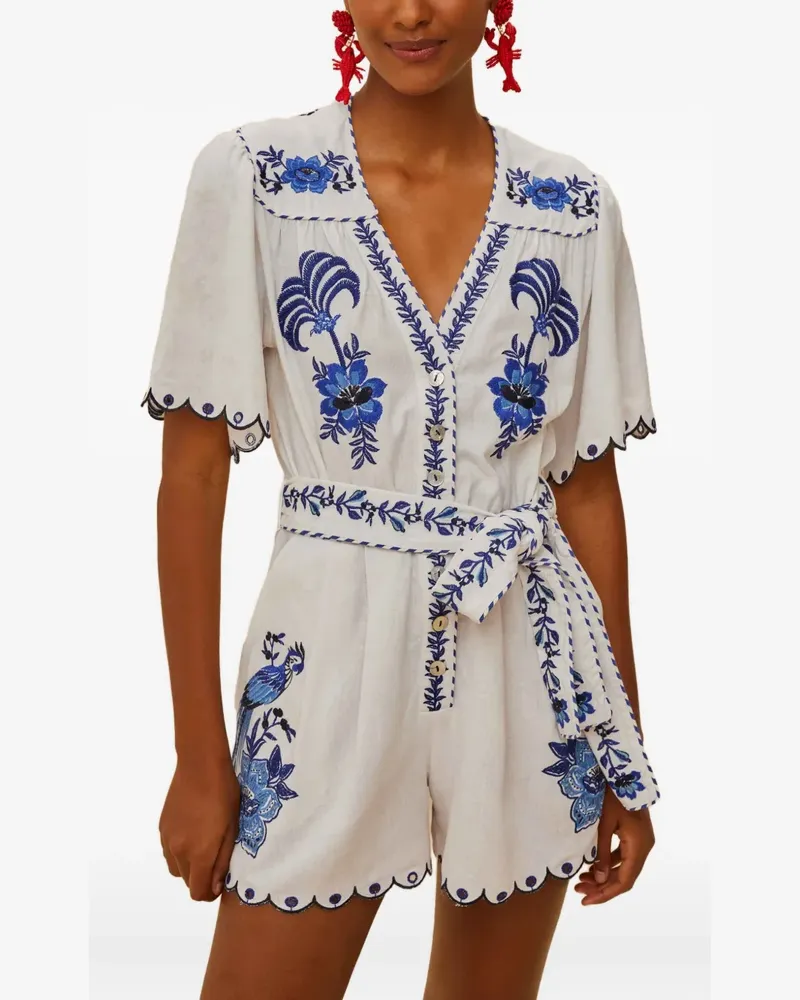FARM Rio Jumpsuit mit Blumenstickerei - Weiß Weiß