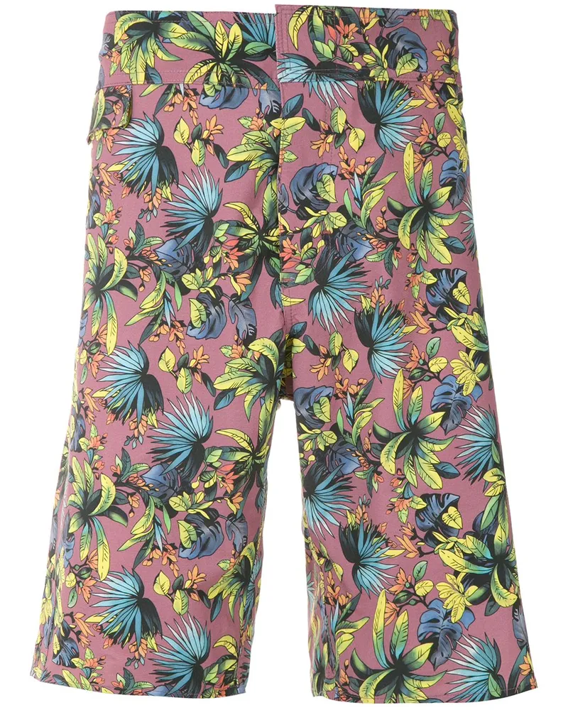Amir Slama Badeshorts mit Blatt-Print - Rot Rot