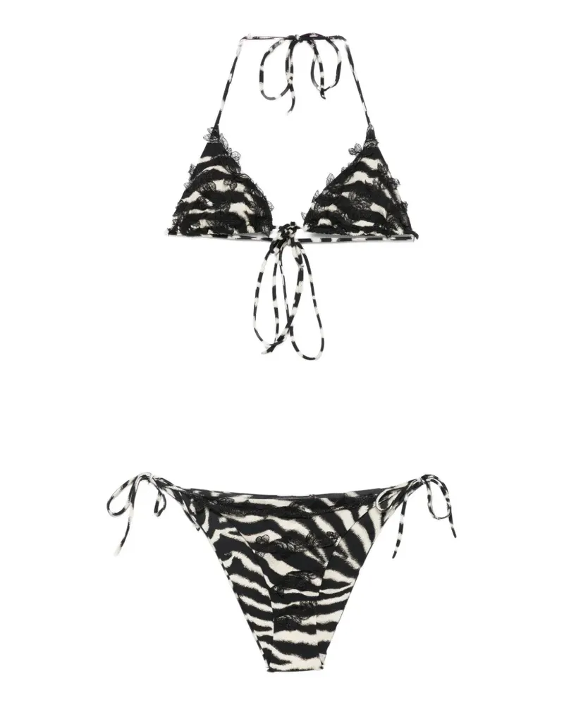 Ermanno Scervino zebra-print lace-detail bikini - Schwarz Schwarz