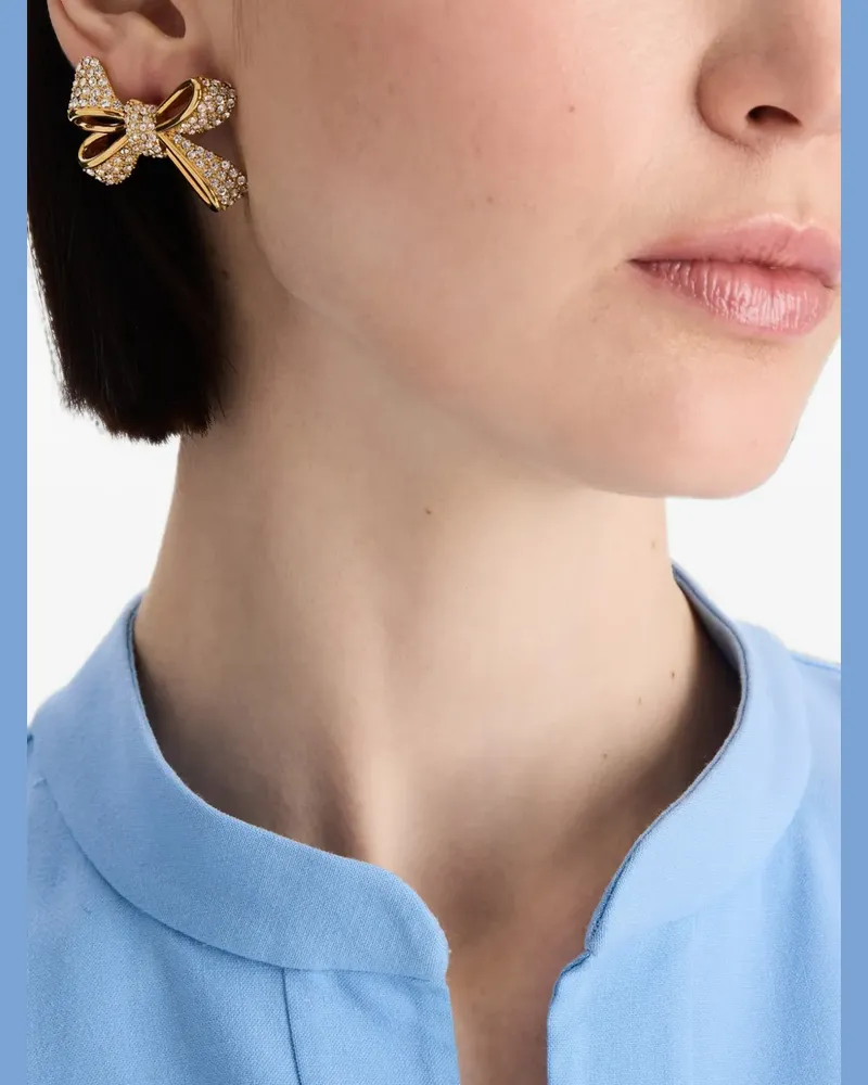 Oscar de la Renta Bow crystal-embellished earrings - Gold Gold