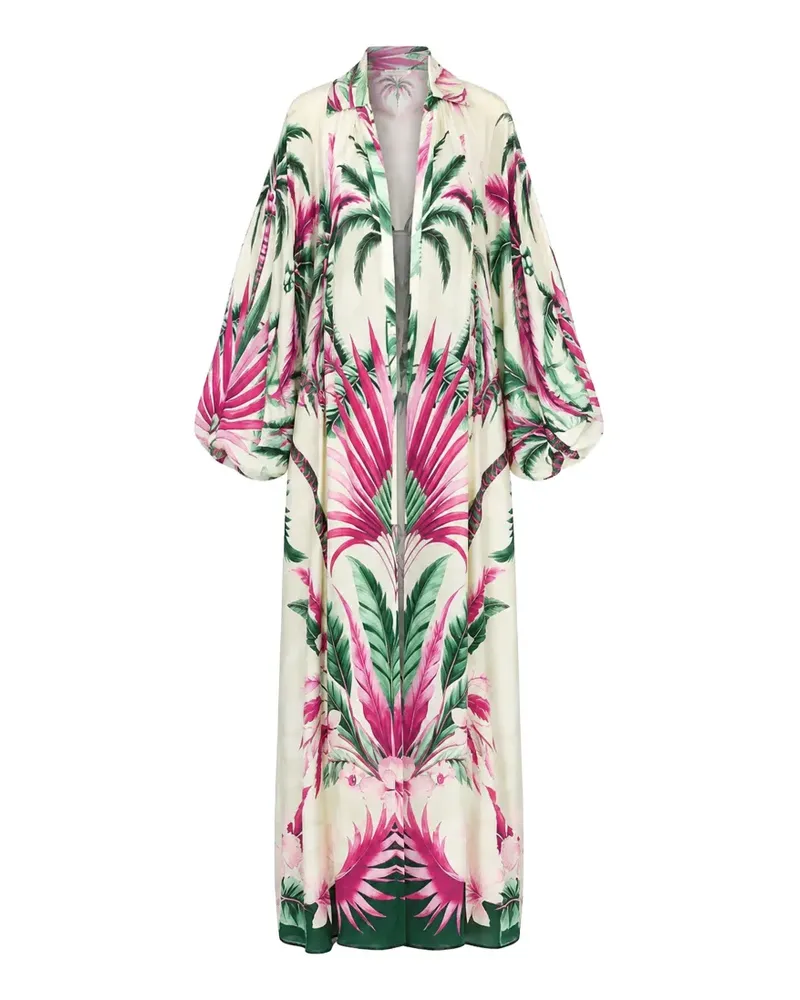 For Restless Sleepers Europa palm-print balloon-sleeve maxi dress - Nude Nude