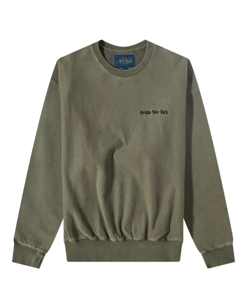 AWAKE NY pigment-dyed logo-embroidered crewneck sweatshirt - Grün Grün