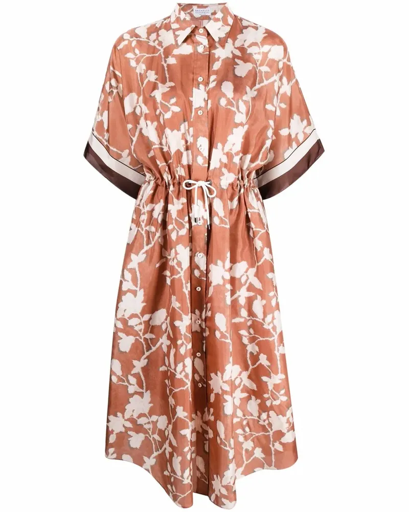 Brunello Cucinelli Hemdkleid mit Blumen-Print - Braun Braun