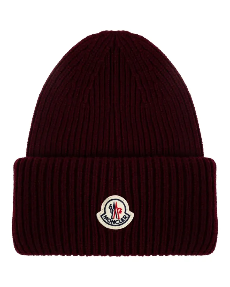 Moncler ribbed logo-patch beanie - Rot Rot