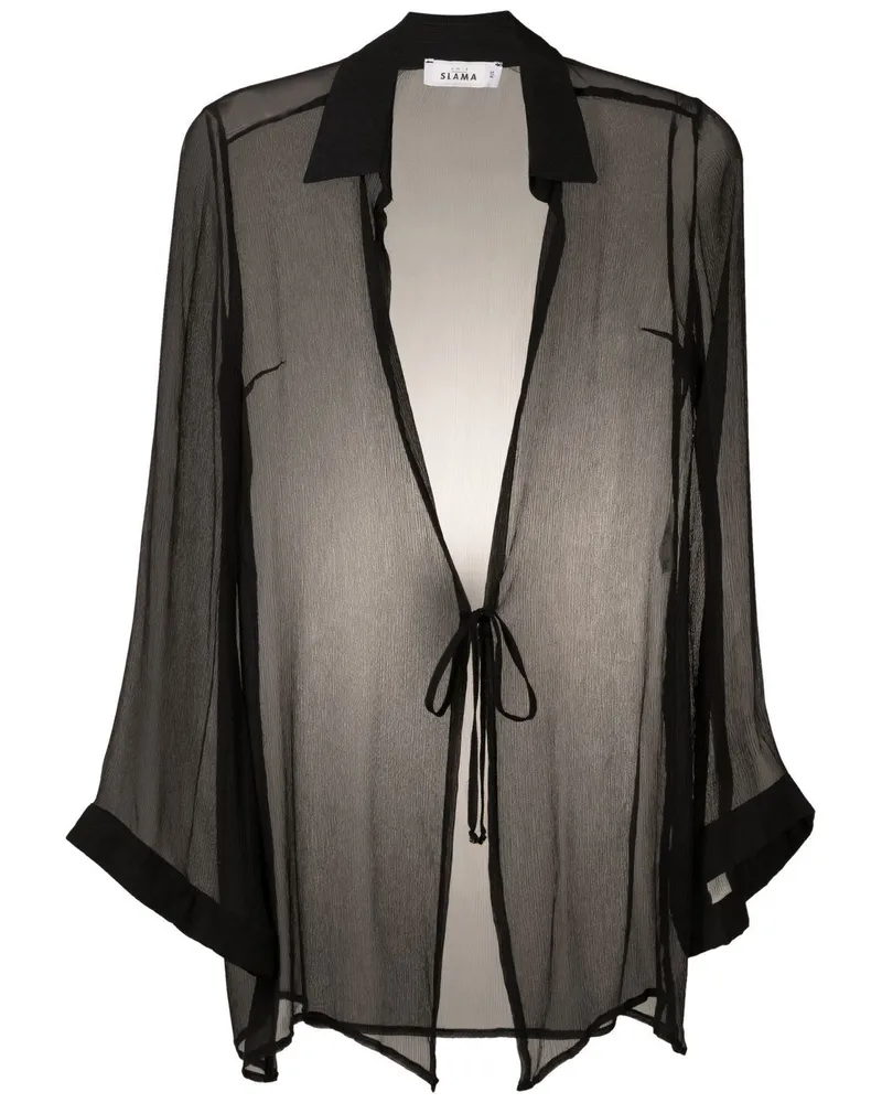 Amir Slama Seidenbluse mit Knitteroptik - Schwarz Schwarz
