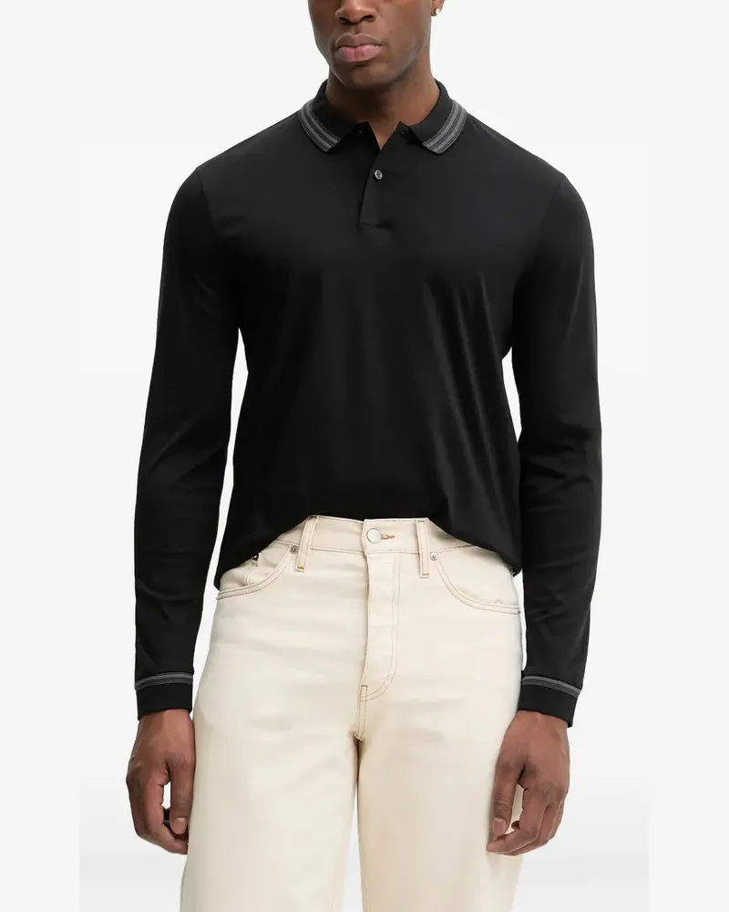 HUGO BOSS Langärmeliges Poloshirt mit gestreiftem Kragen - Schwarz Schwarz