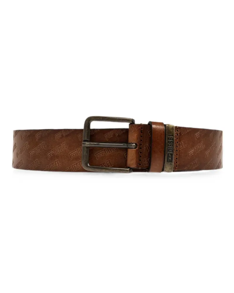 Diesel monogram-embossed leather belt - Braun Braun