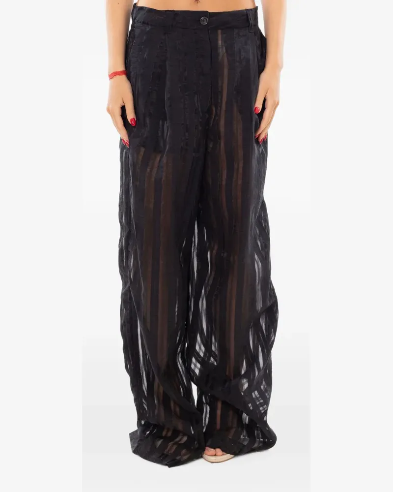 PLAN C Semi-transparente Hose mit Streifen - Schwarz Schwarz