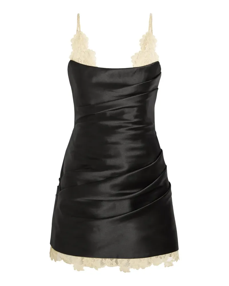 De La Vali Drapiertes Kasai Minikleid mit Spitzenbesatz - Schwarz Schwarz