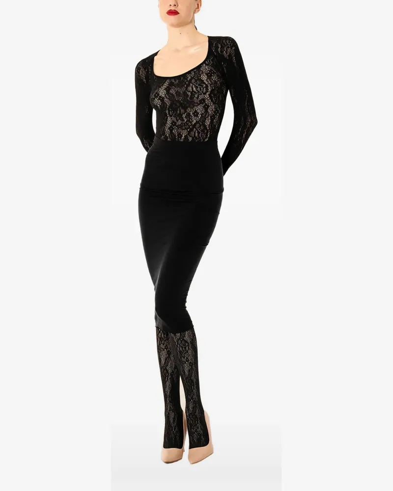 Wolford Infinite Rose Netzoberteil - Schwarz Schwarz