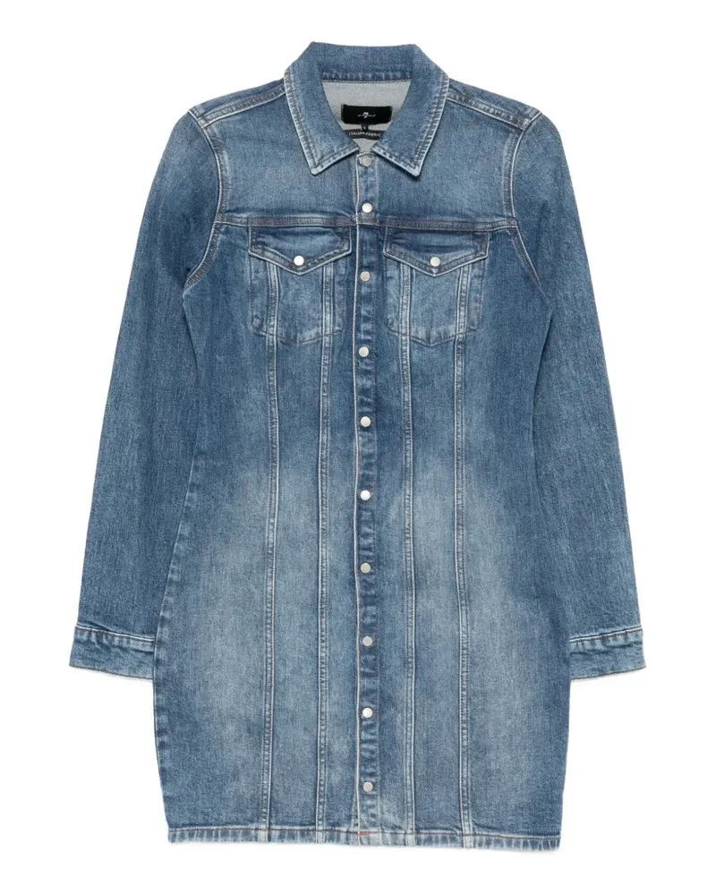 7 for all mankind long-sleeve button-up mini dress - Blau Blau