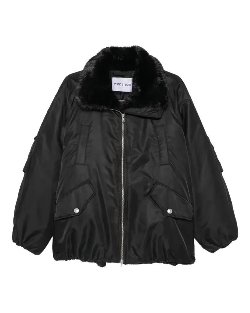 STAND faux-fur collar bomber jacket - Schwarz Schwarz