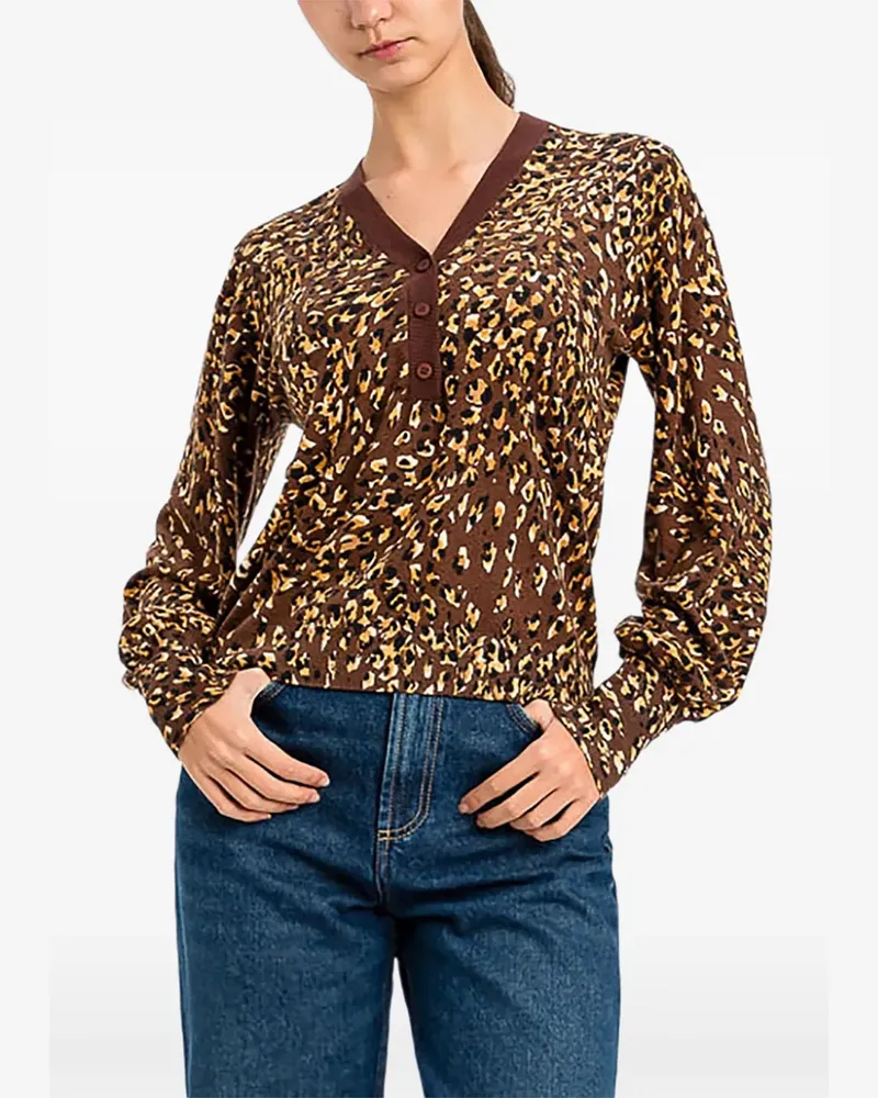 Twin-Set leopard-print V-neck sweater - Braun Braun