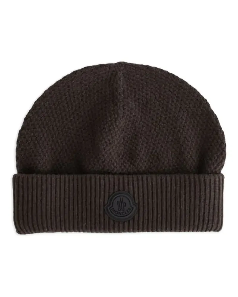 Moncler Gerippte Beanie mit Logo-Patch - Braun Braun