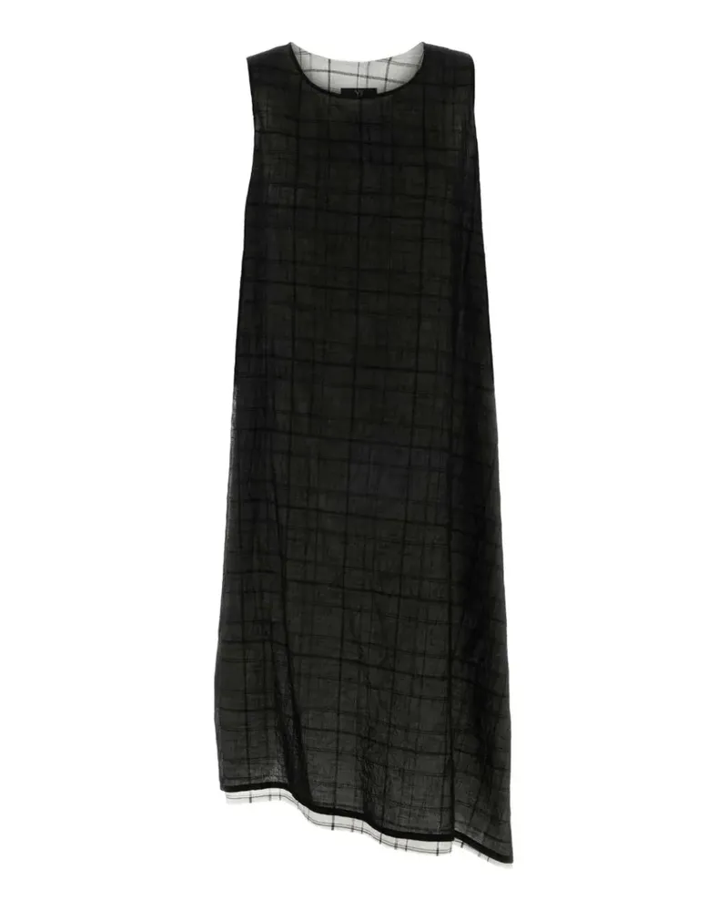 Yohji Yamamoto check-pattern asymmetric-hem dress - Schwarz Schwarz