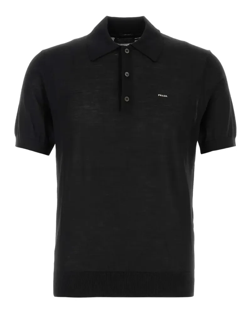 Prada Poloshirt aus Wolle mit Logo-Print - Schwarz Schwarz