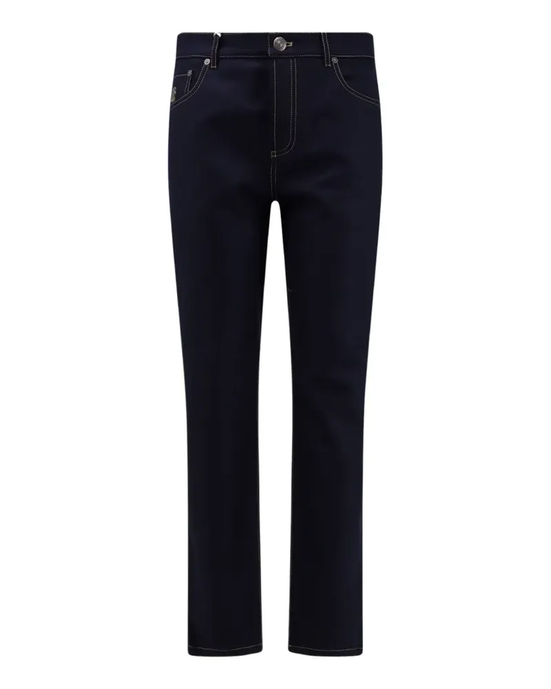 Brunello Cucinelli contrast-stitch logo-embroidered trousers - Blau Blau