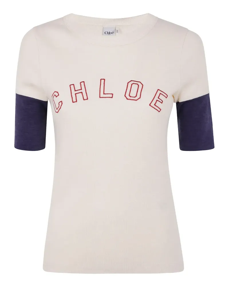Chloé Geripptes Oberteil mit Logo - Weiß Weiß