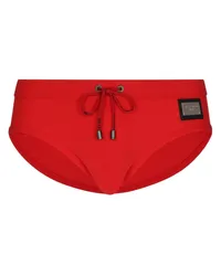 Dolce & Gabbana Badehose mit Logo-Schild Rot