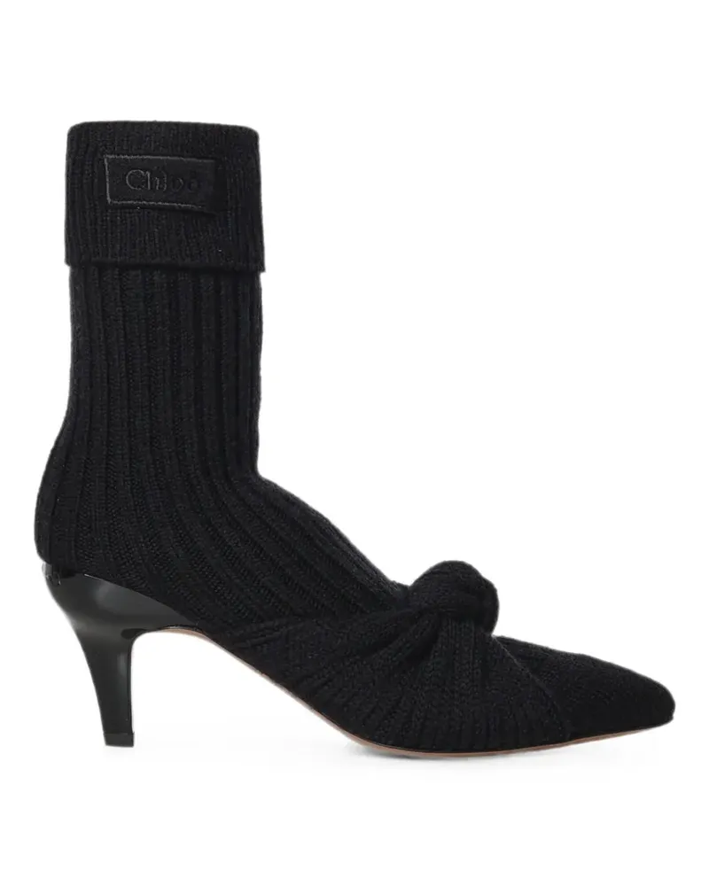 Chloé knot-detail ribbed-knit ankle boots - Schwarz Schwarz