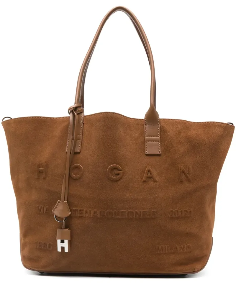 Hogan Mittelgroßer Script Wildleder-Tote Bag mit Logo-Prägung - Braun Braun