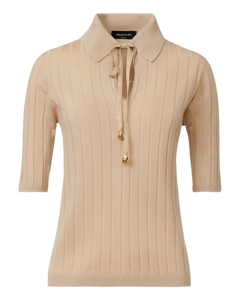 Fabiana Filippi Geripptes Stricktop mit Polo-Kragen - Nude Nude