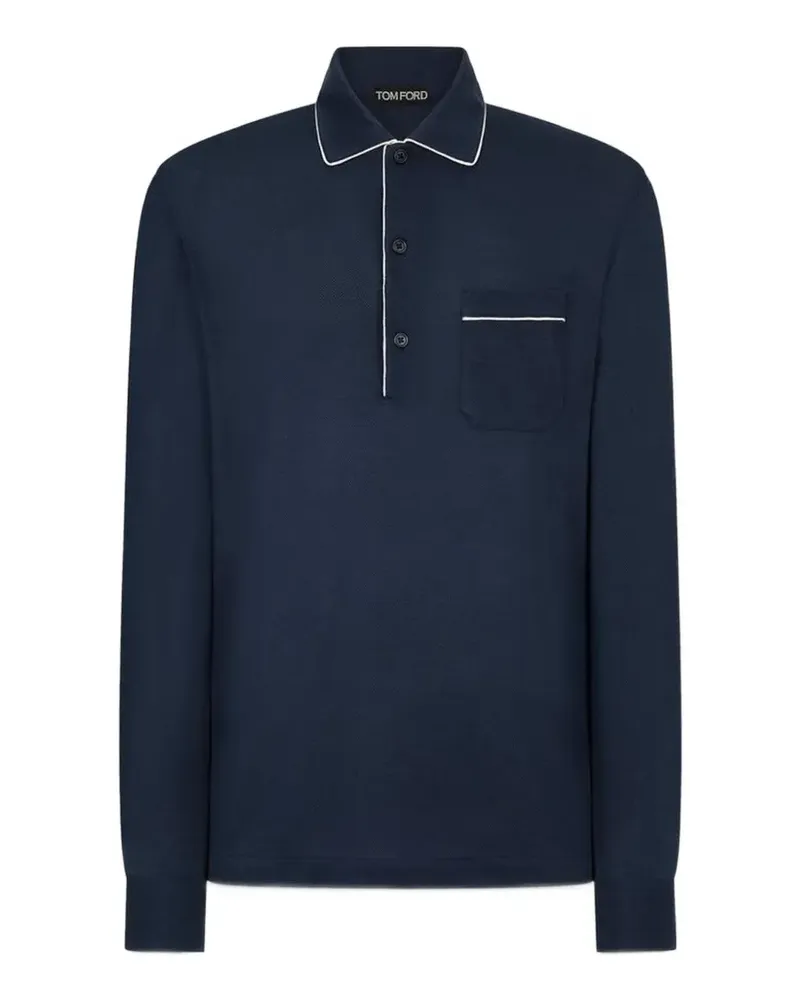 Tom Ford piping-detail long-sleeve polo shirt - Blau Blau
