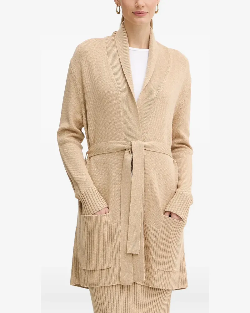 Armani Exchange ribbed-trim belted cardi coat - Nude Nude