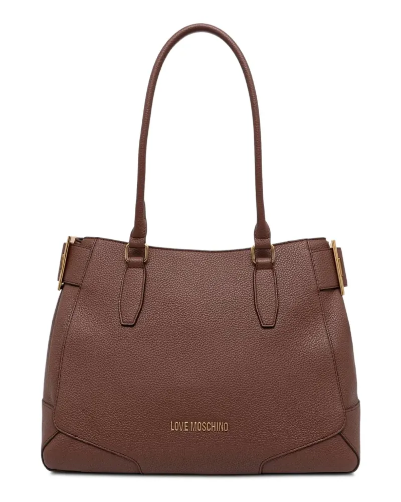 Moschino buckle-detail logo-lettering tote bag - Braun Braun