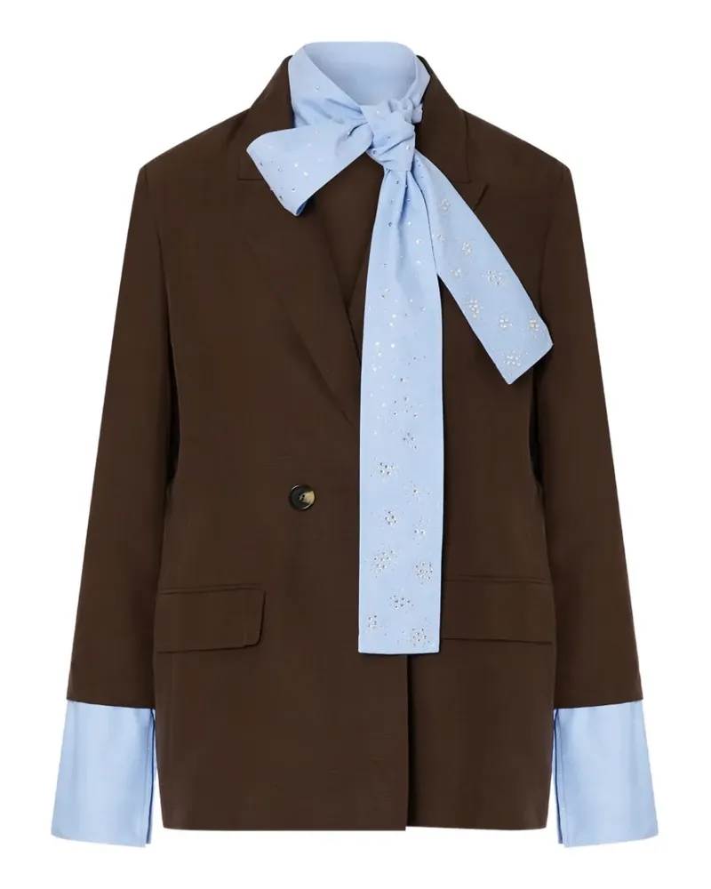 Liu Jo crystal-embellished pussy-bow jacket - Braun Braun