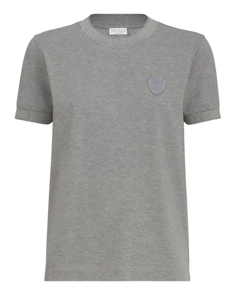 Brunello Cucinelli stretch-cotton piqué T-shirt with sparkling cotton knit inserts and logo - Grau Grau