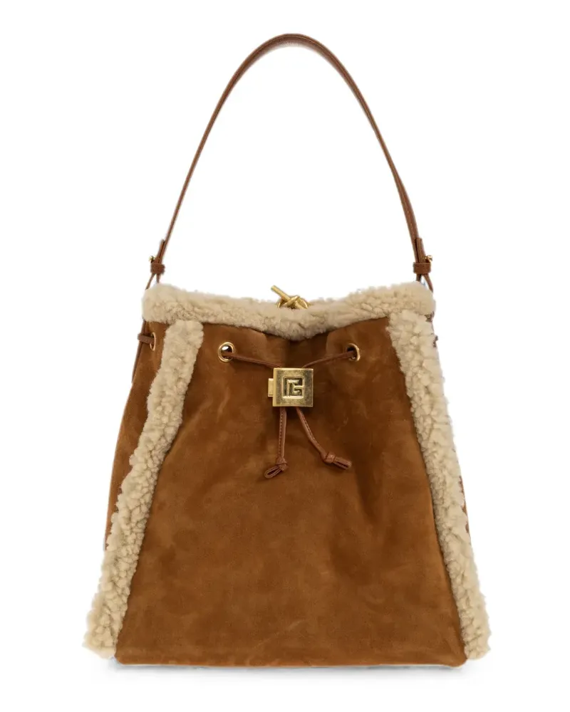Balmain shearling-trim leather backpack - Braun Braun