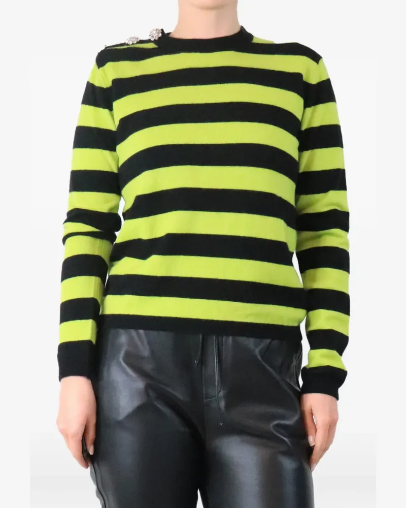 Ganni striped crystal-button sweater - Grün Grün