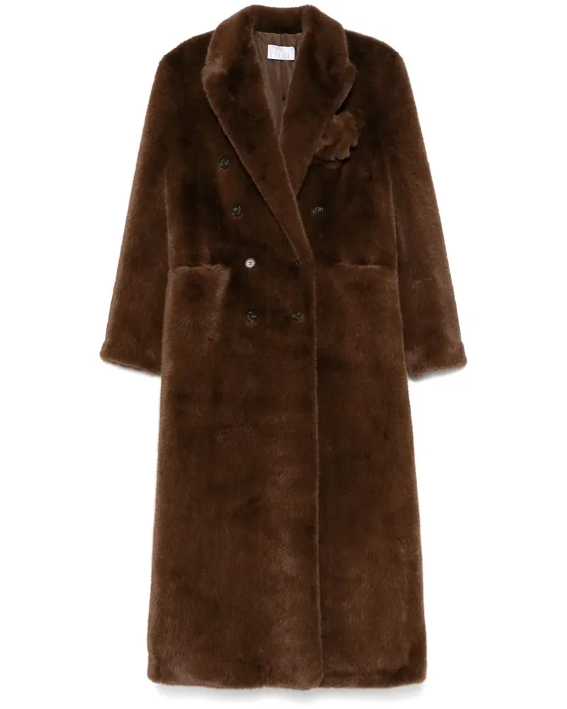 Giuseppe di Morabito Mantel aus Faux Fur mit Blumenbrosche - Braun Braun